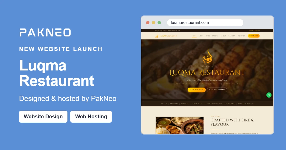 Luqma Restaurant Goes Live: A New Website Designed and Hosted by PakNeo